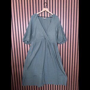 Madewell Dress Medium Women Sage Green Midi Petite Marianna Gauze Knit Faux Wrap